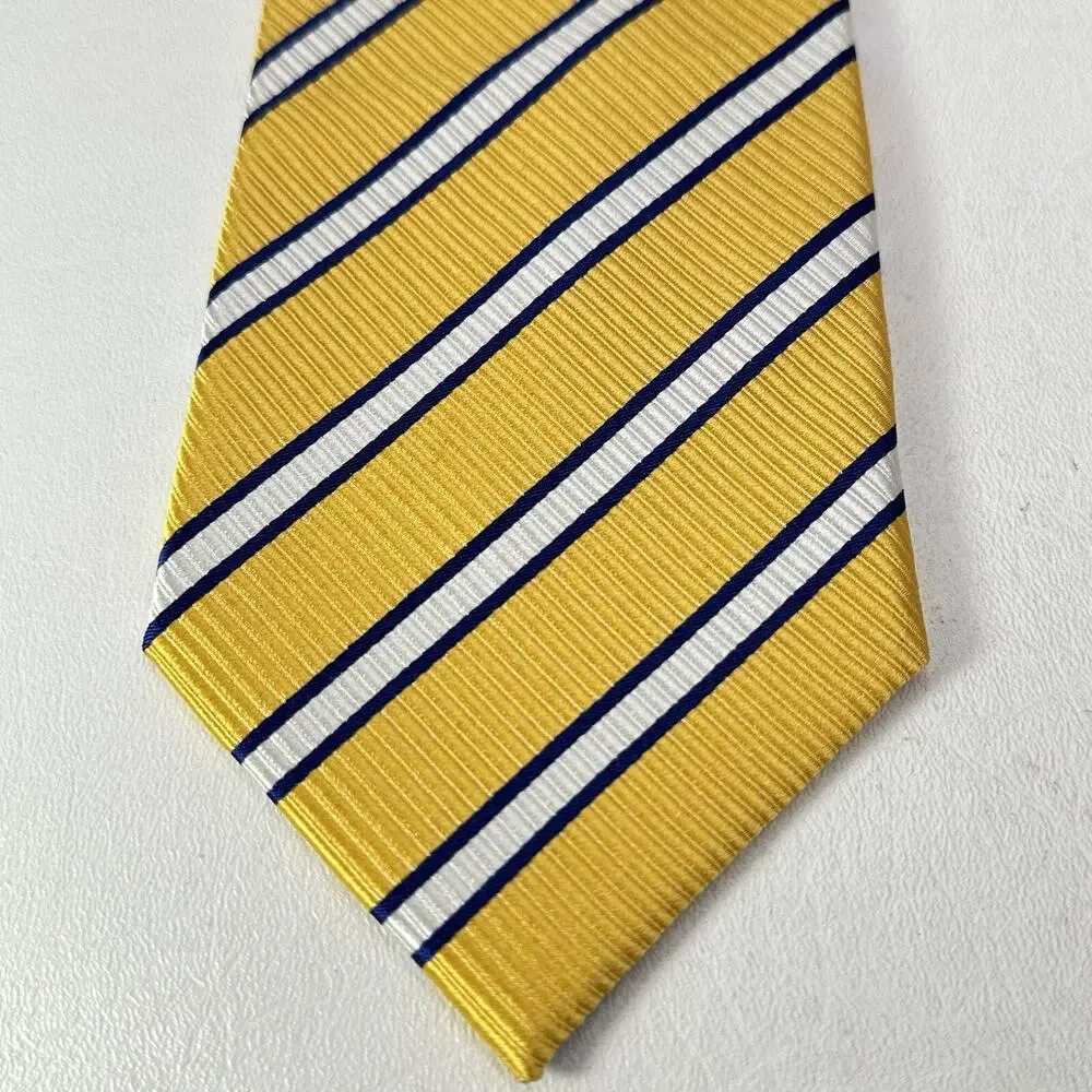 Paul Malone Tie Mens 58 in Yellow Blue White Pin Striped Diagonal Silk Wide
